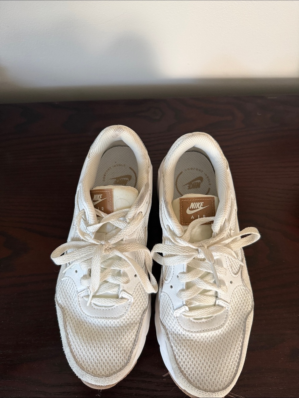NikeAir Max  White Mesh and Tan Accent Air Sneakers